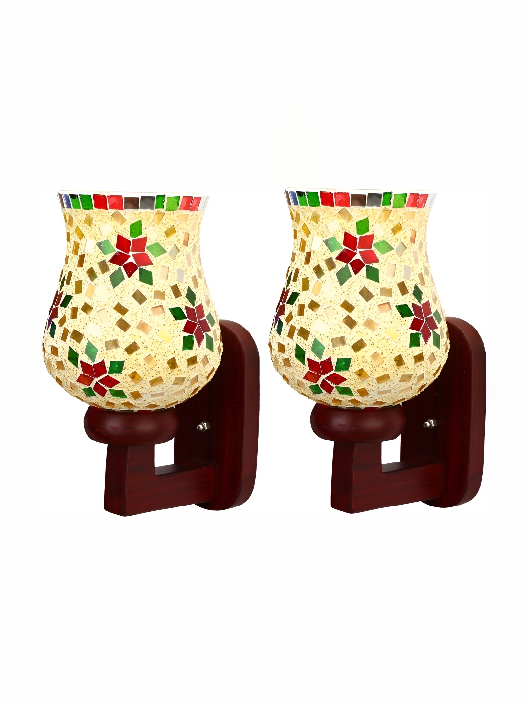 

Afast White & Orange 2 Pieces Printed Bell Shaped Glass Wall Lamp, Cream