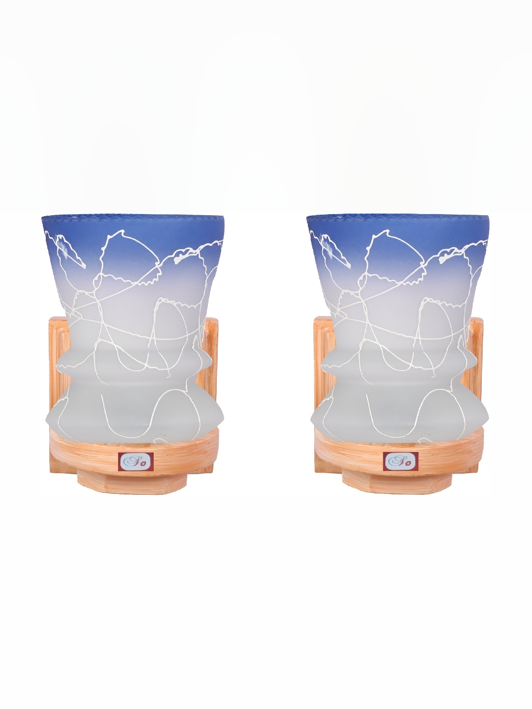 

Afast White & Blue 2 Pieces Printed Bell Shaped Glass Wall Lamp