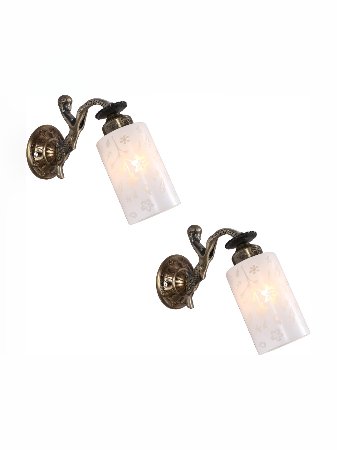 

Afast White & Gold Toned 2 Pieces Printed Cylindrical Shaped Glass Wall Lamp