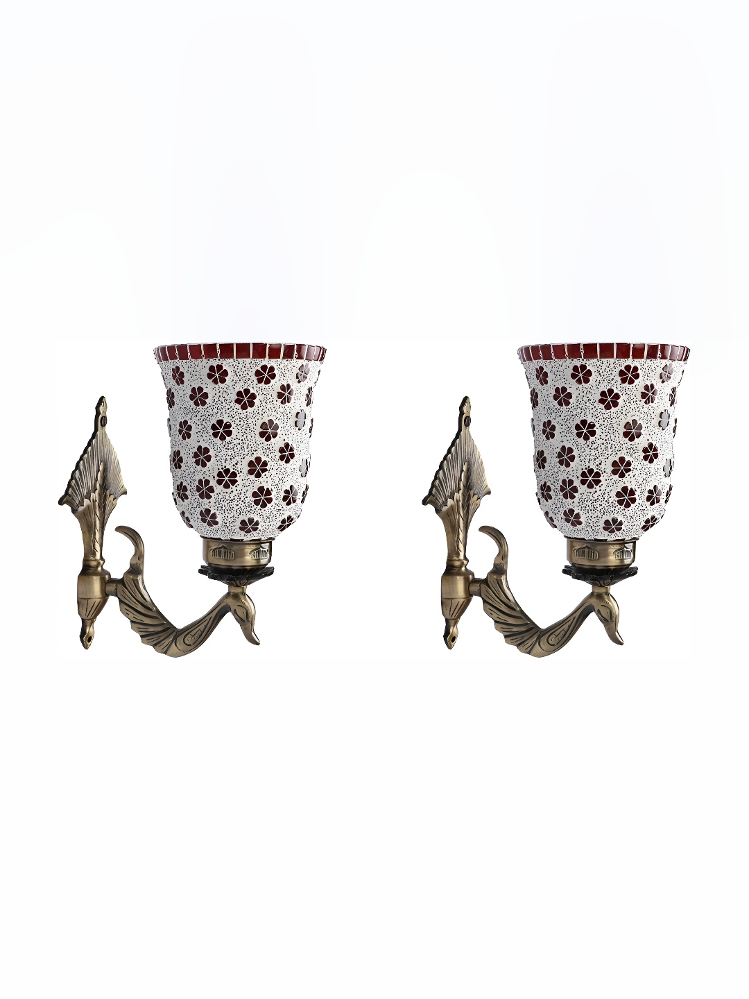 

Afast White & Metallic Toned 2 Pieces Printed Glass Wall Lamps