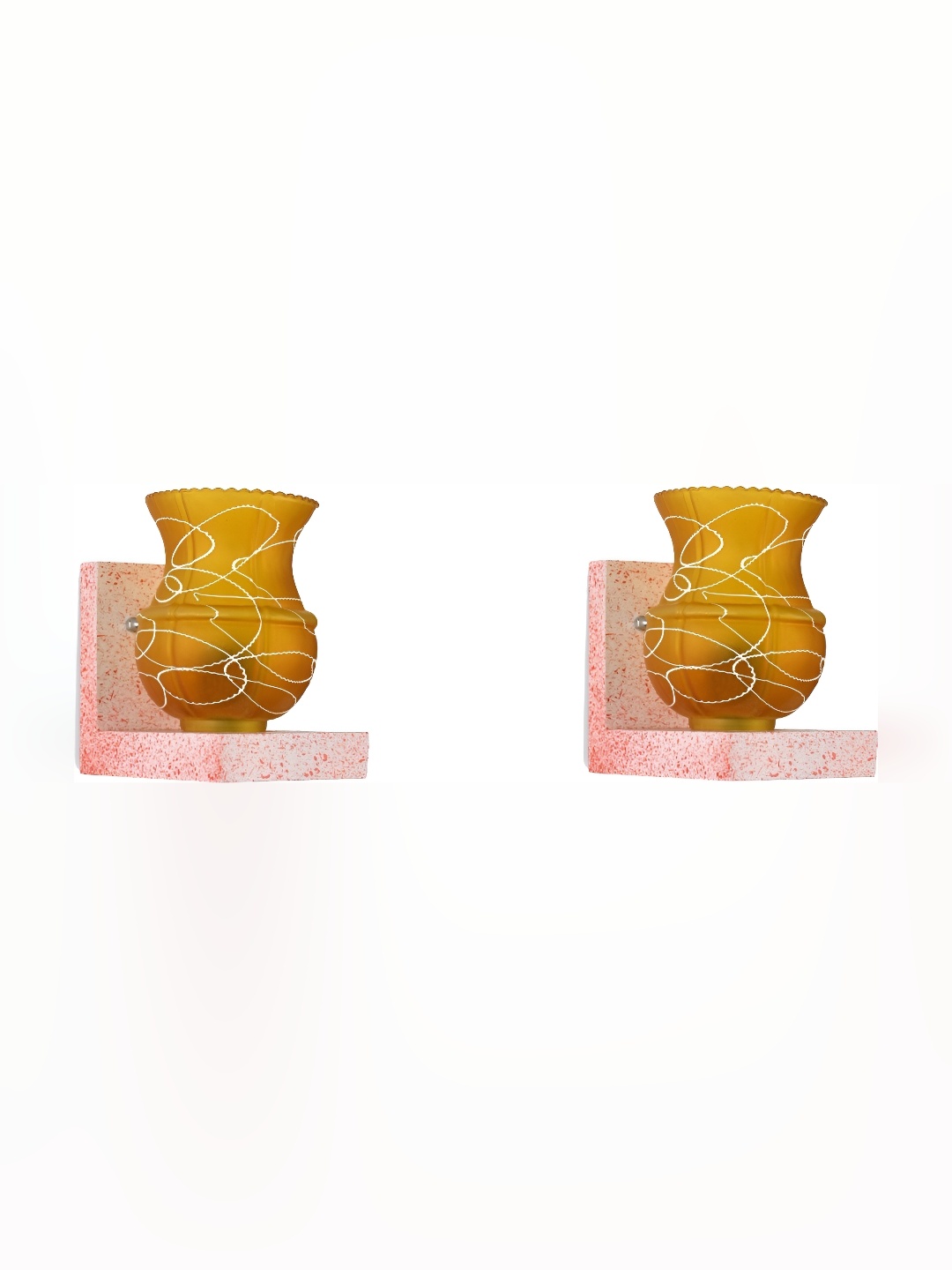 

Afast Yellow & White 2 Pieces Printed Abstract Shaped Contemporary Glass Wall Lamps