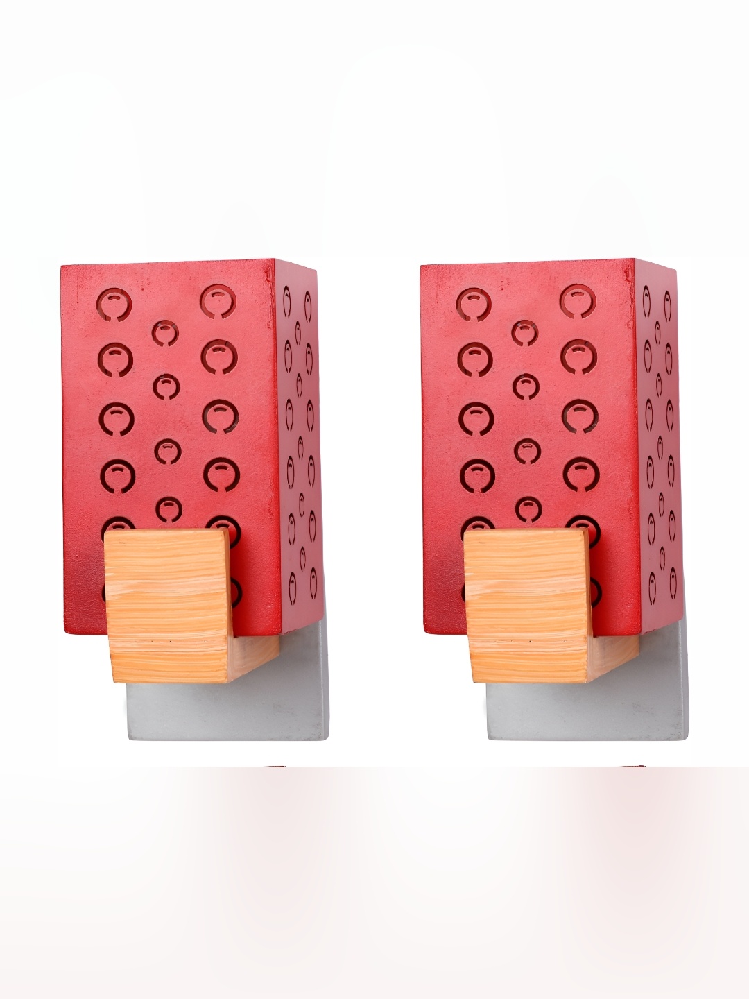 

Afast Red & Brown 2 Pieces Textured Cylinderical Shaped Contemporary Wooden Wall Lamps