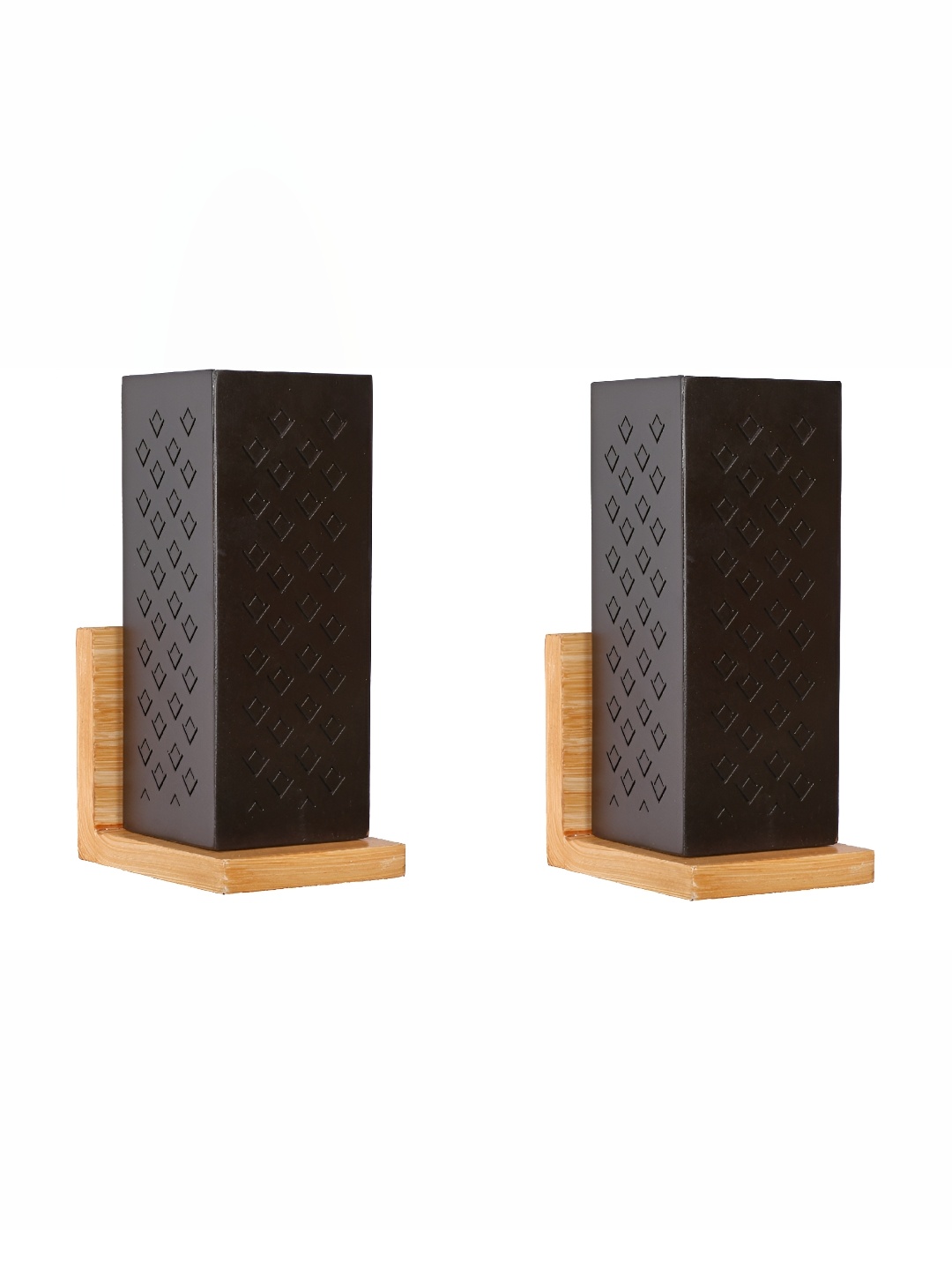 

Afast Black & Brown 2 Pieces Textured Cylinderical Shaped Contemporary Wooden Wall Lamps