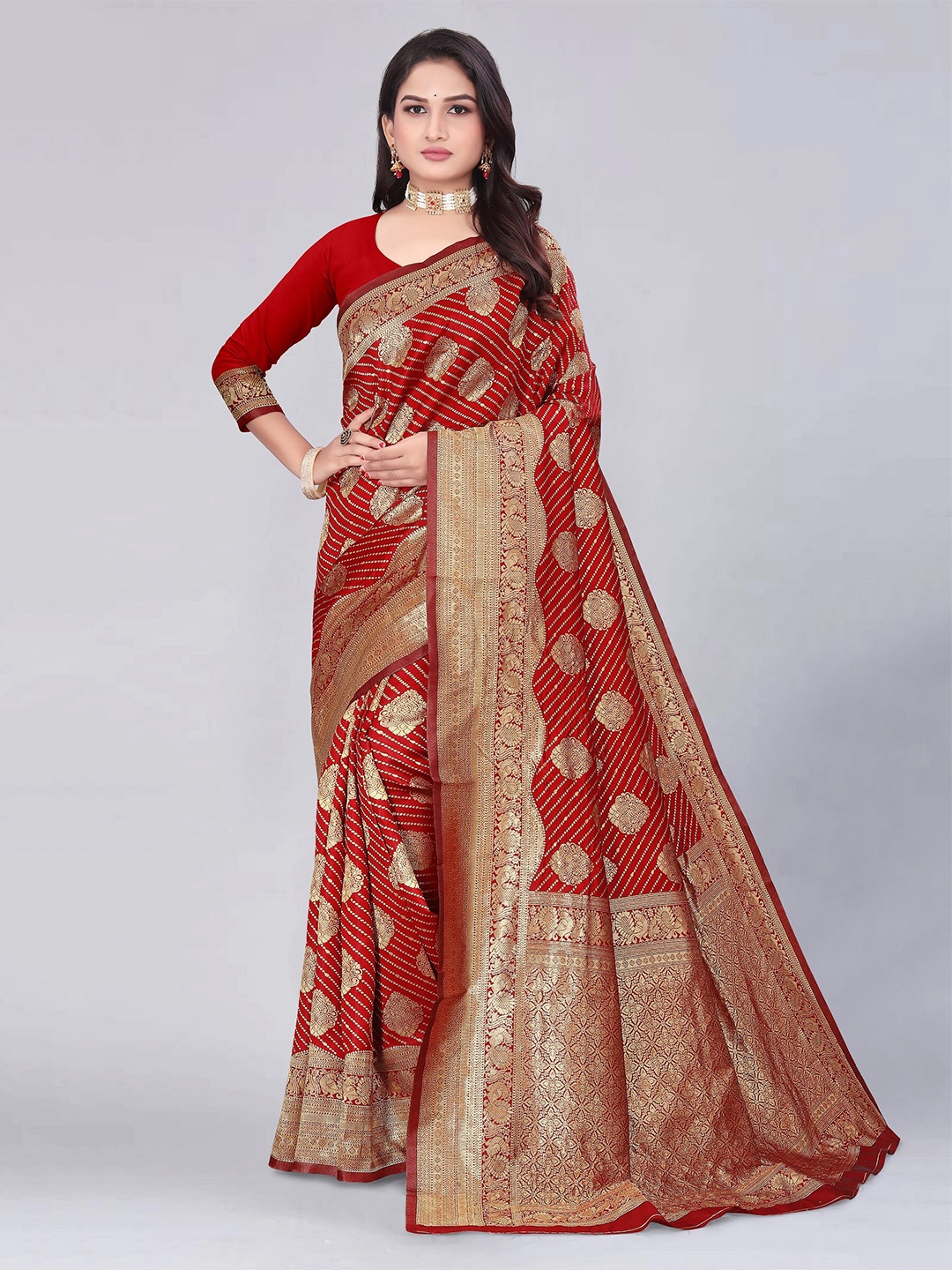 

MUKHITA Woven Design Banarasi Saree, Maroon