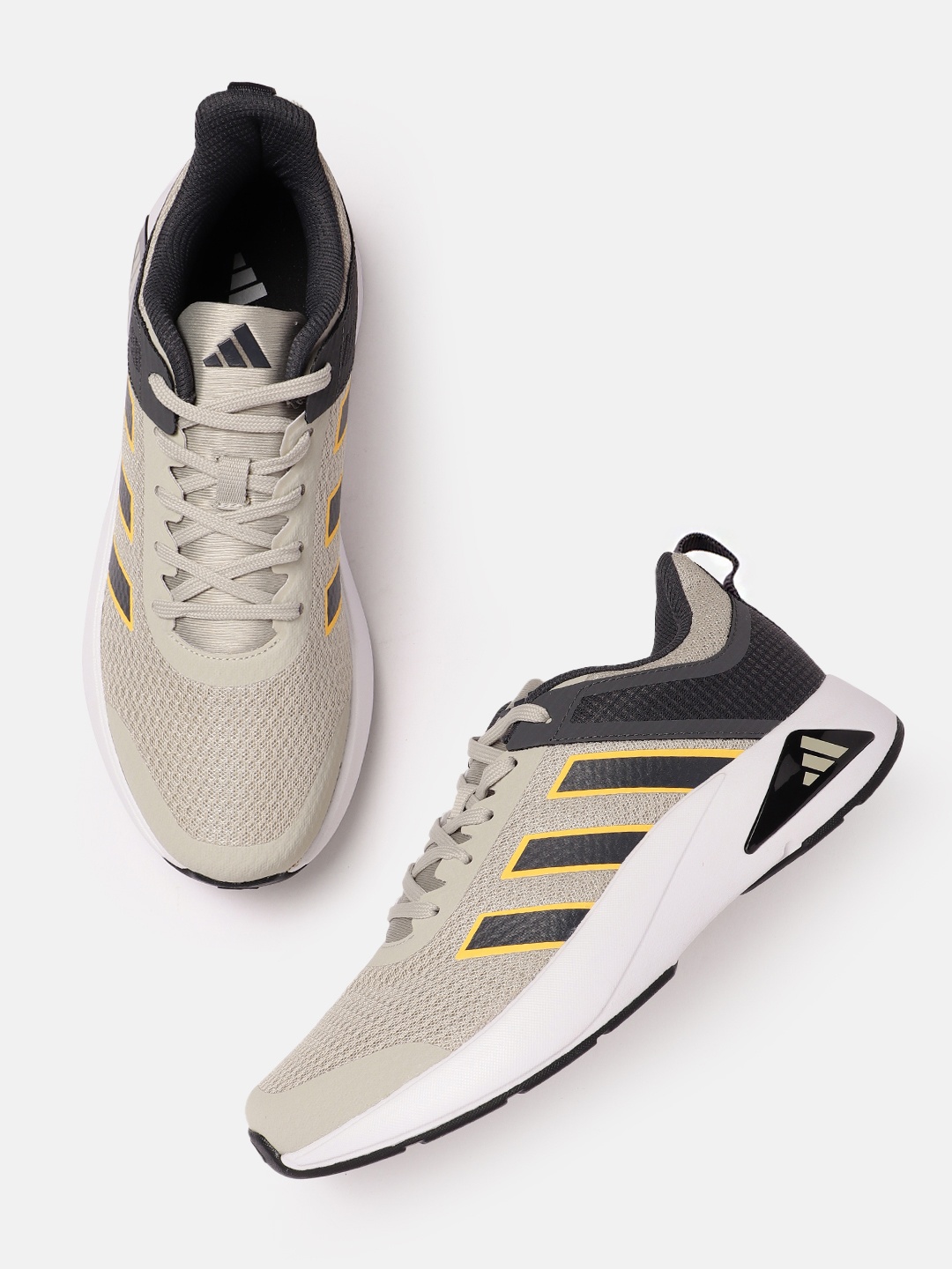 

ADIDAS Men Woven Design Round-Toe Adimove Running Shoes with Striped Detail, Beige