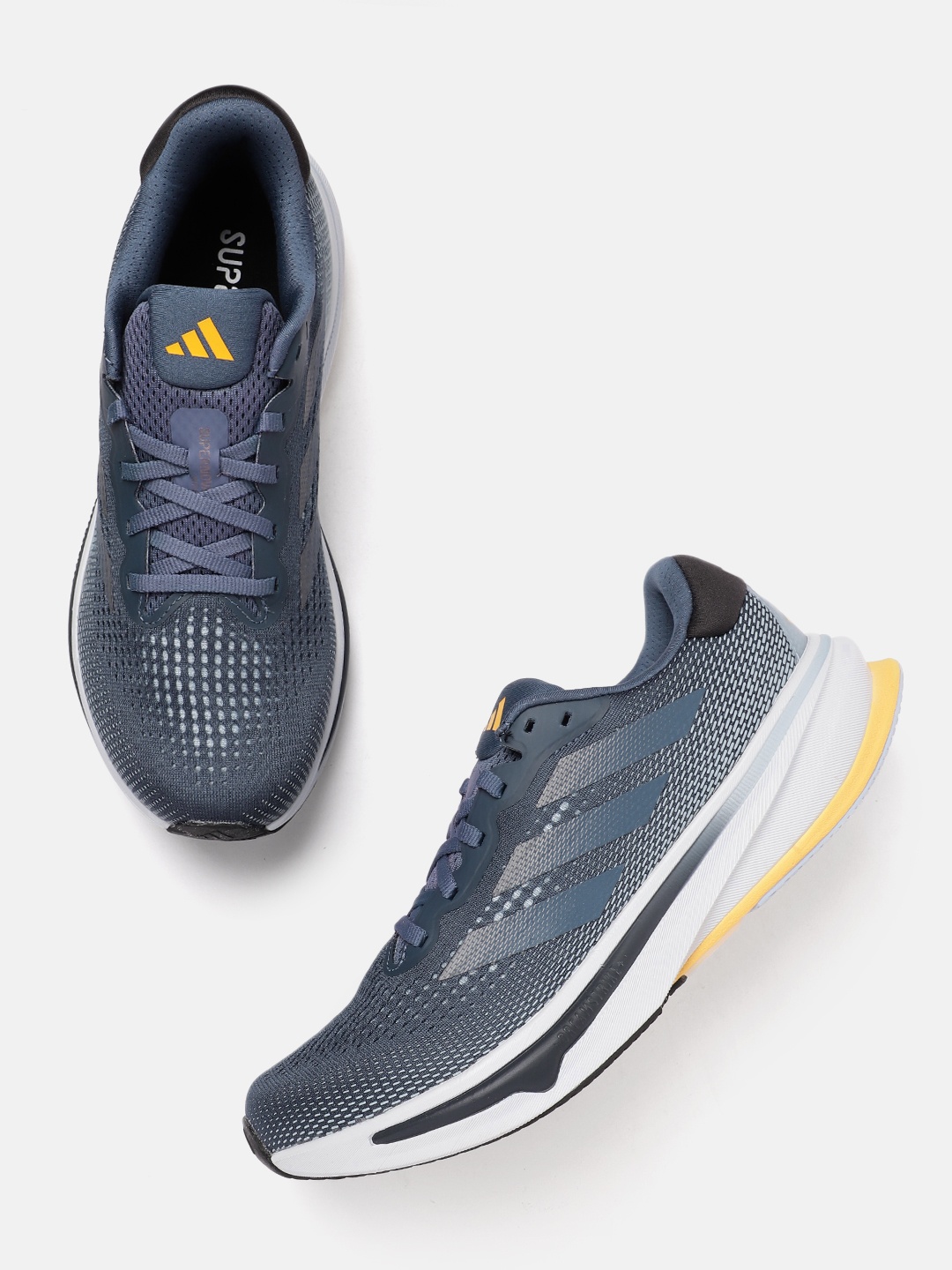 

ADIDAS Men Woven Design Round-Toe Supernova Rise Running Shoes with Striped Detail, Blue