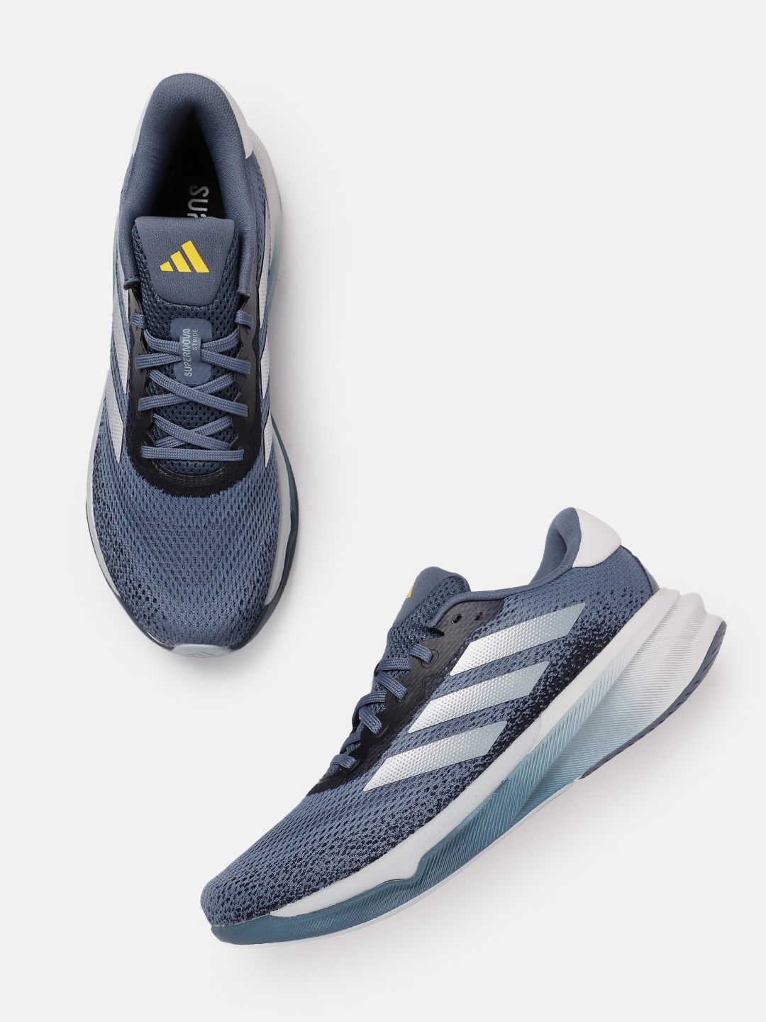 

ADIDAS Men Woven Design Round-Toe Supernova Stride Running Shoes with Striped Detail, Blue