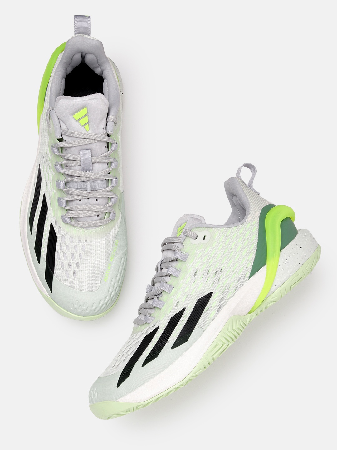 

ADIDAS Men Woven Design Adizero Cybersonic Tennis Shoes with Striped Detail, Green