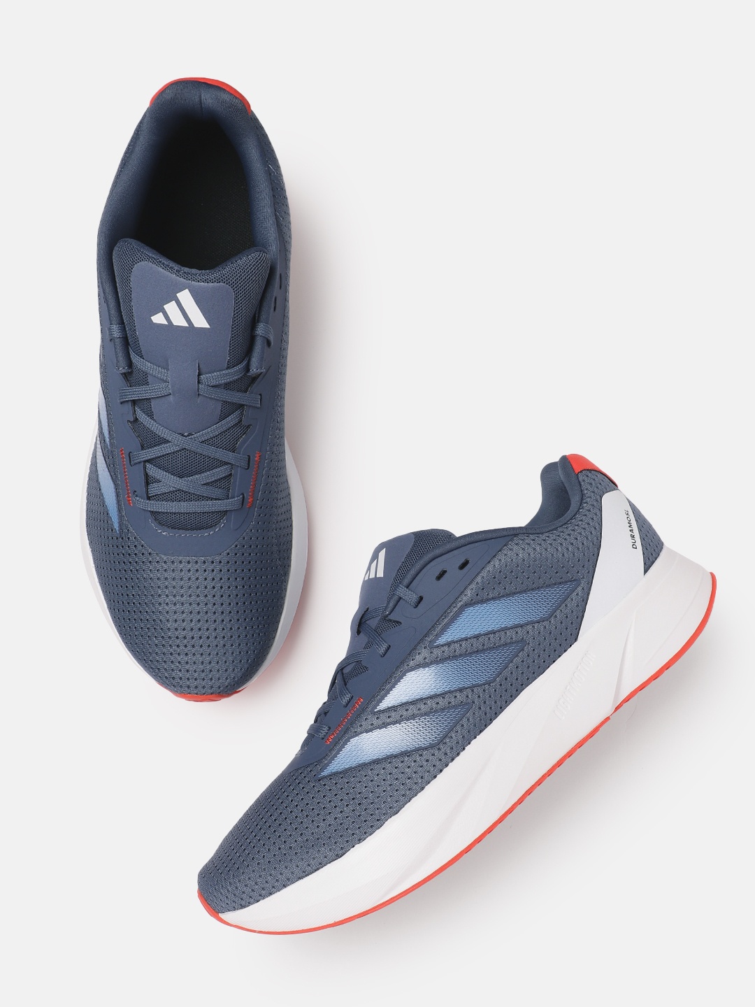 

ADIDAS Men Woven Design Round-Toe DURAMO SL Running Shoes with Striped Detail, Blue
