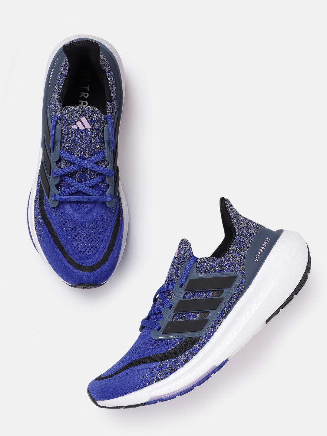

ADIDAS Men Woven Design Round-Toe Ultraboost Light Running Shoes with Striped Detail, Blue