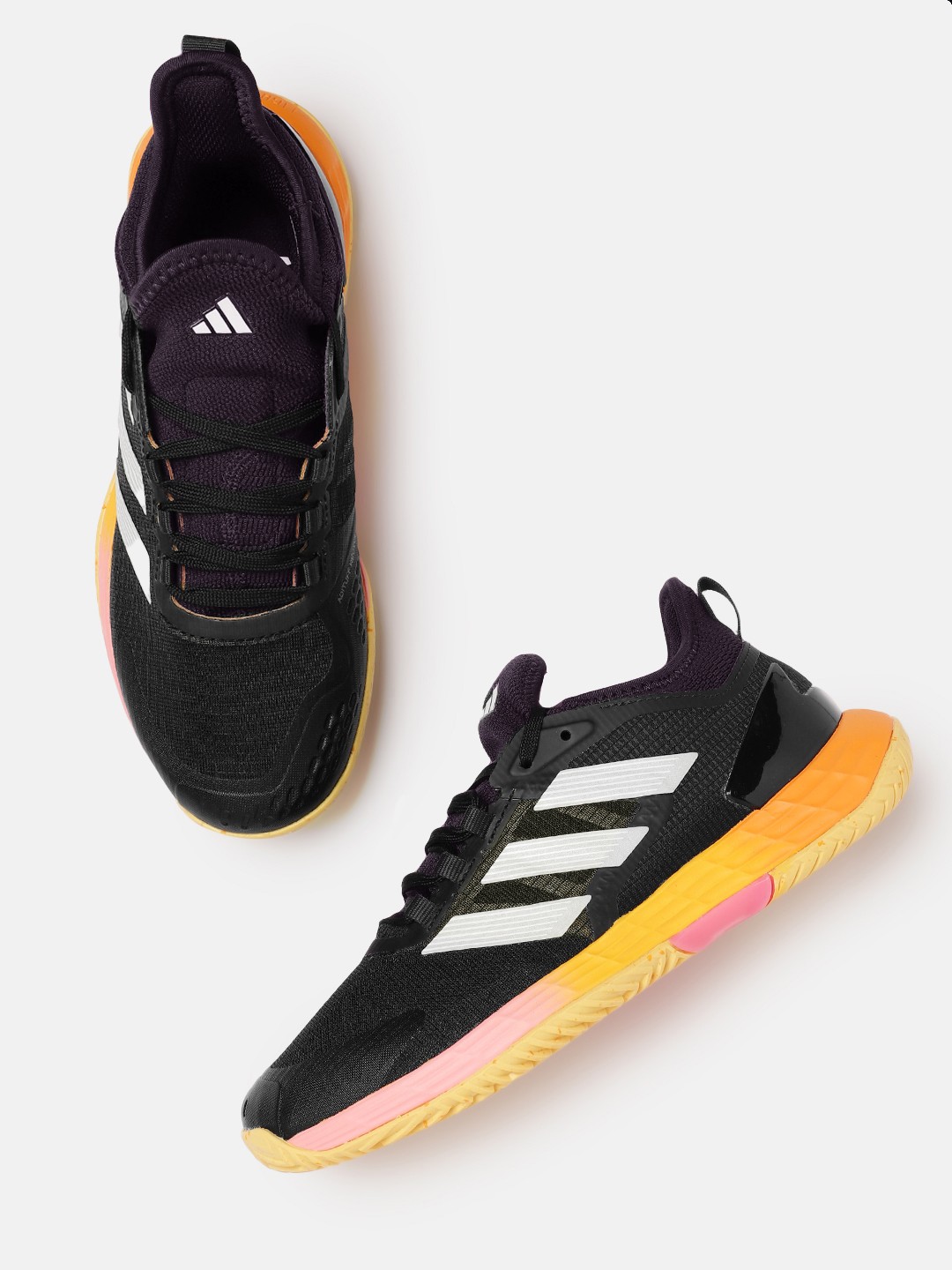 

ADIDAS Men Woven Design Round-Toe Adizero Ubersonic 4.1 Tennis Shoes with Striped Detail, Black