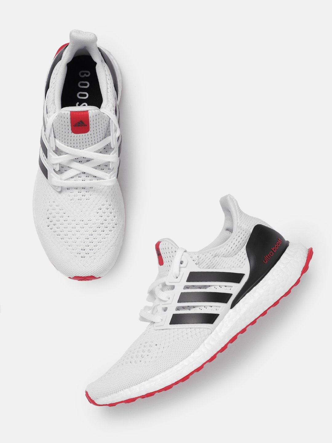 

ADIDAS Men Woven Design Round-Toe Ultraboost 1.0 Running Shoes with Striped Detail, White