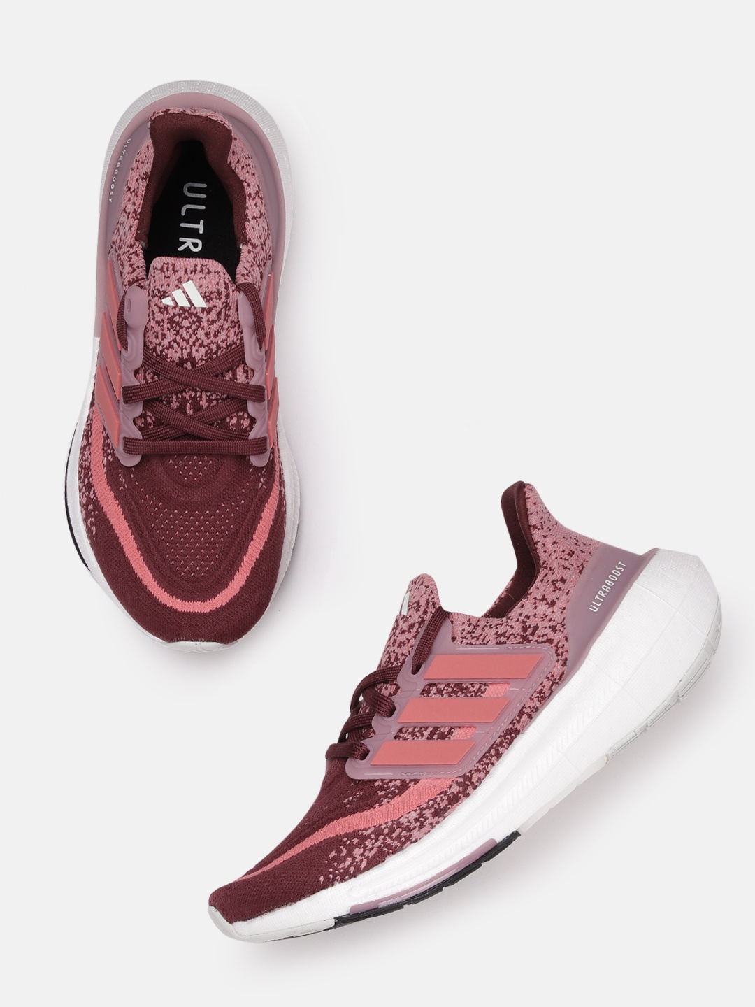 

ADIDAS Women Woven Design Round-Toe Ultraboost Light Running Shoes with Striped Detail, Red