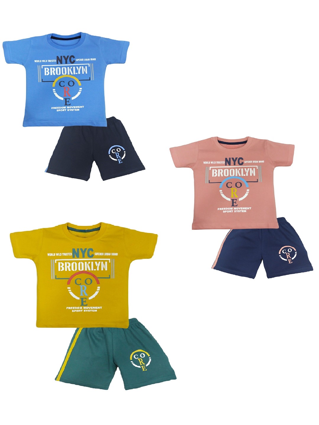 

BAESD Infants Pack Of 3 Printed Pure Cotton T-shirt & Shorts, Yellow