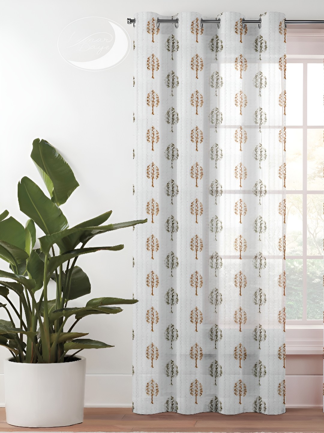 

Lunar Days Brown & White Floral Sheer Long Door Curtain