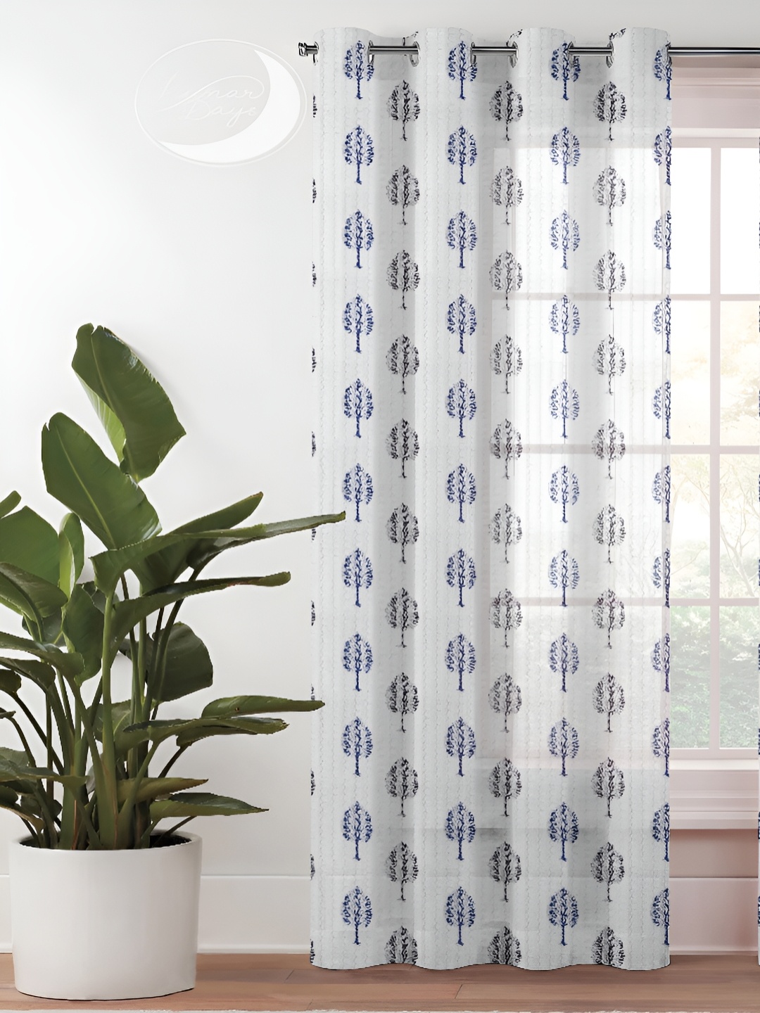 

Lunar Days Navy Blue & Grey Floral Sheer Door Curtain