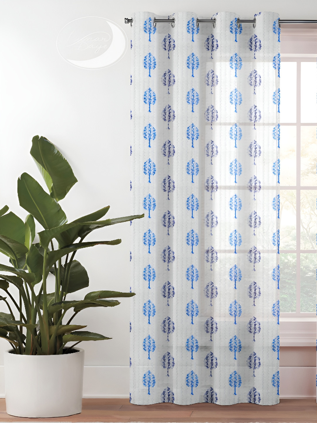 

Lunar Days Blue & White Floral Sheer Door Curtain