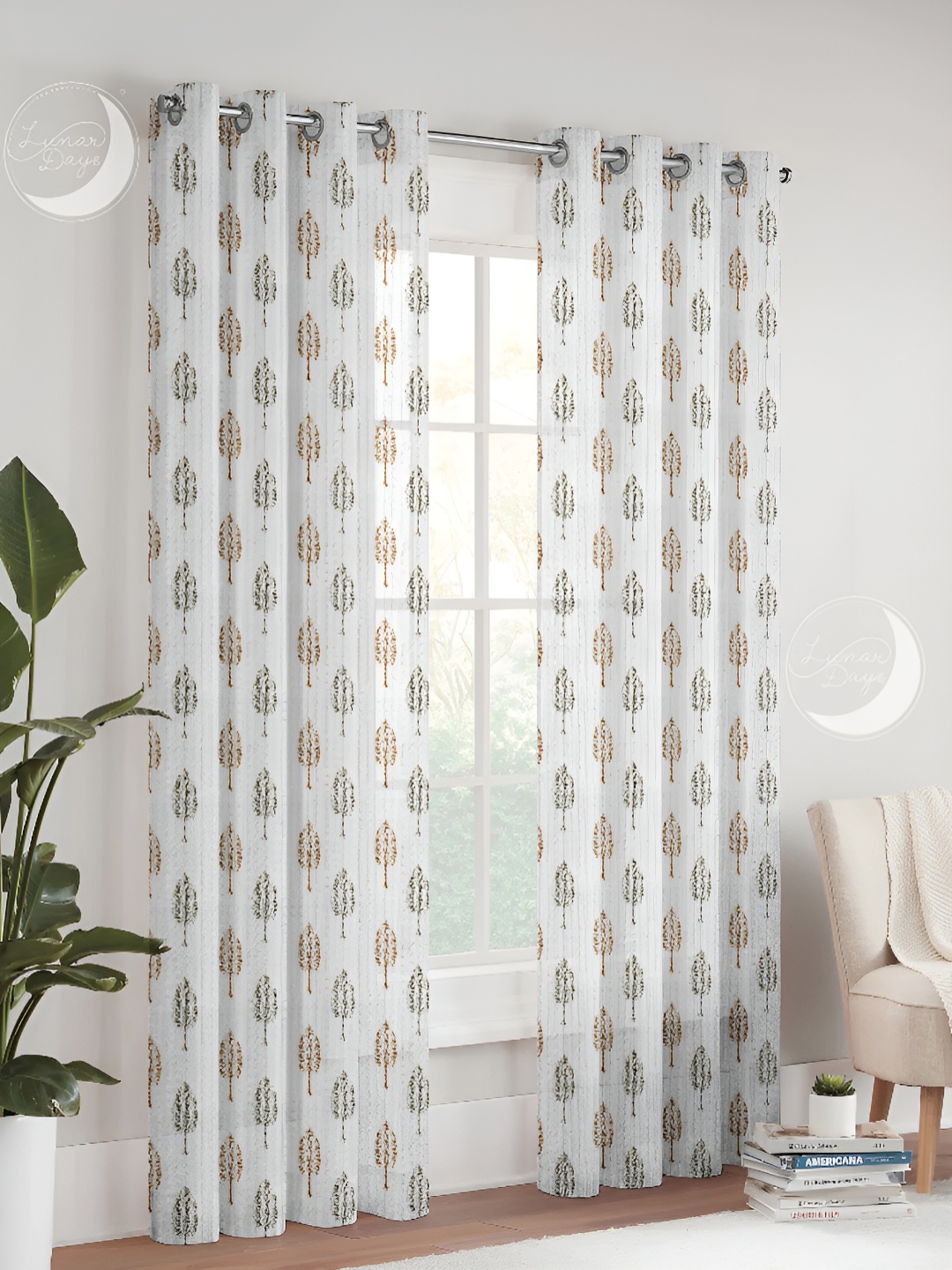 

Lunar Days Brown & White Floral Sheer Door Curtain