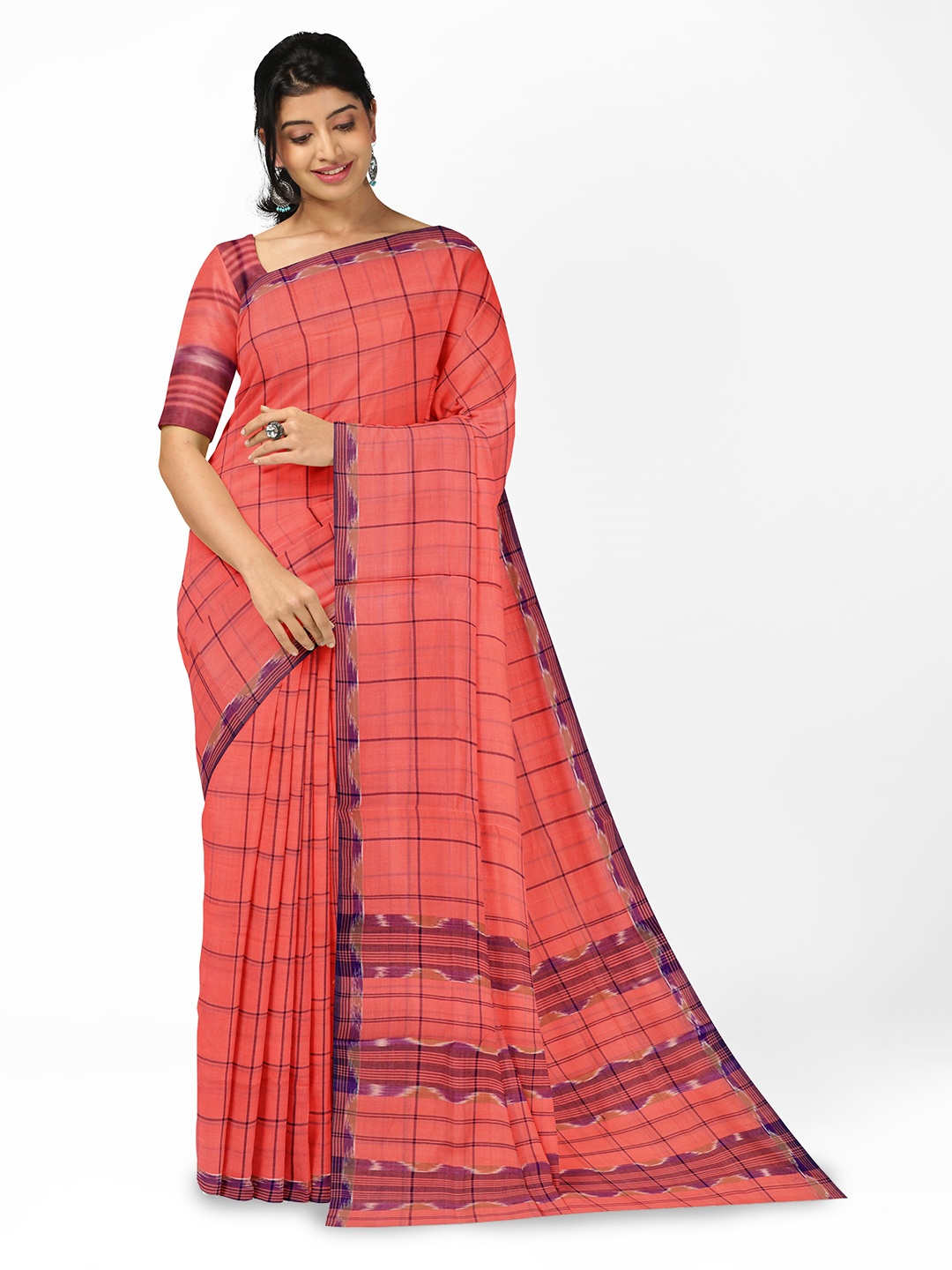 

APCO Checked Pure Cotton Saree, Orange