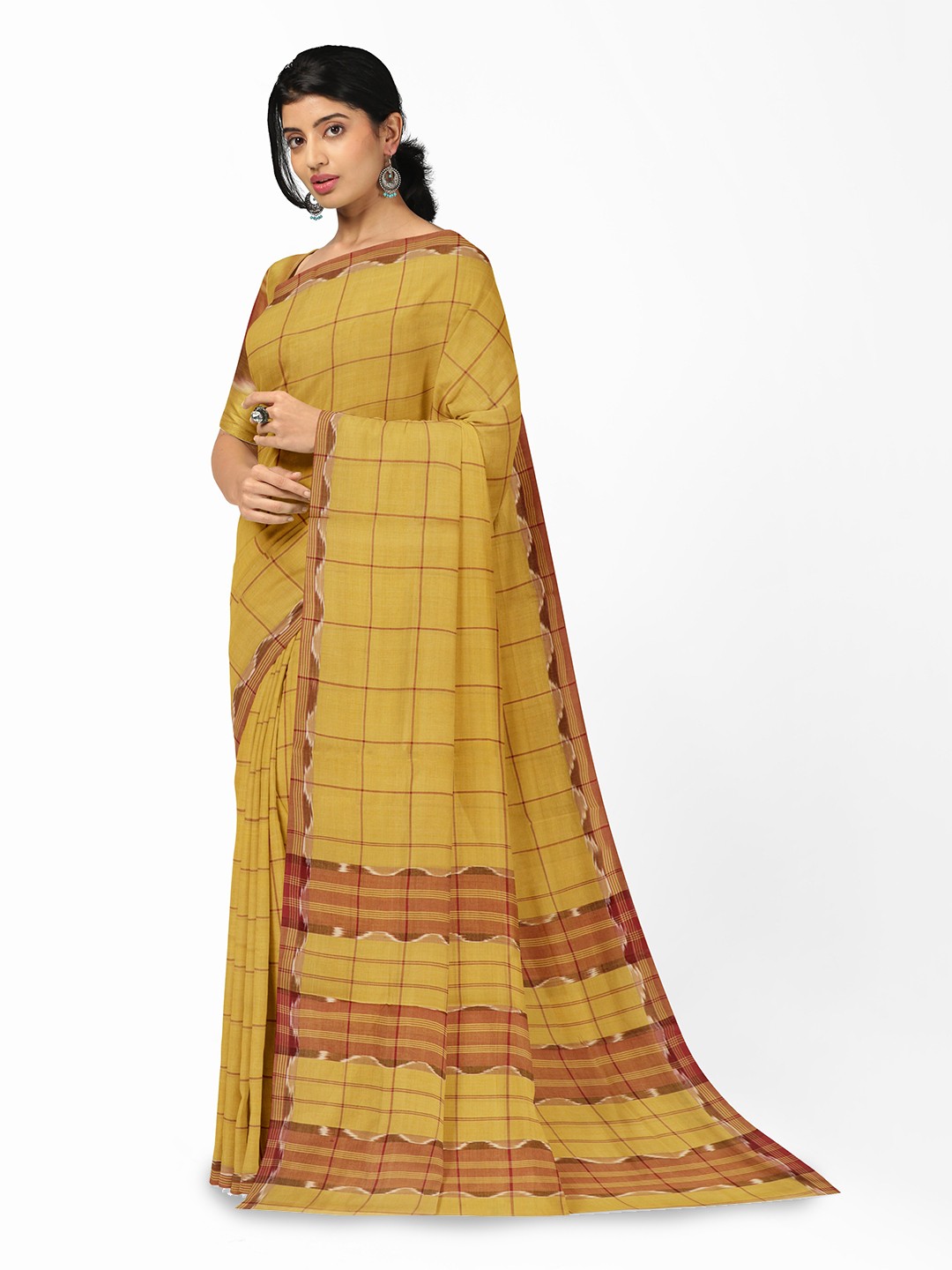 

APCO Checked Pure Cotton Saree, Yellow