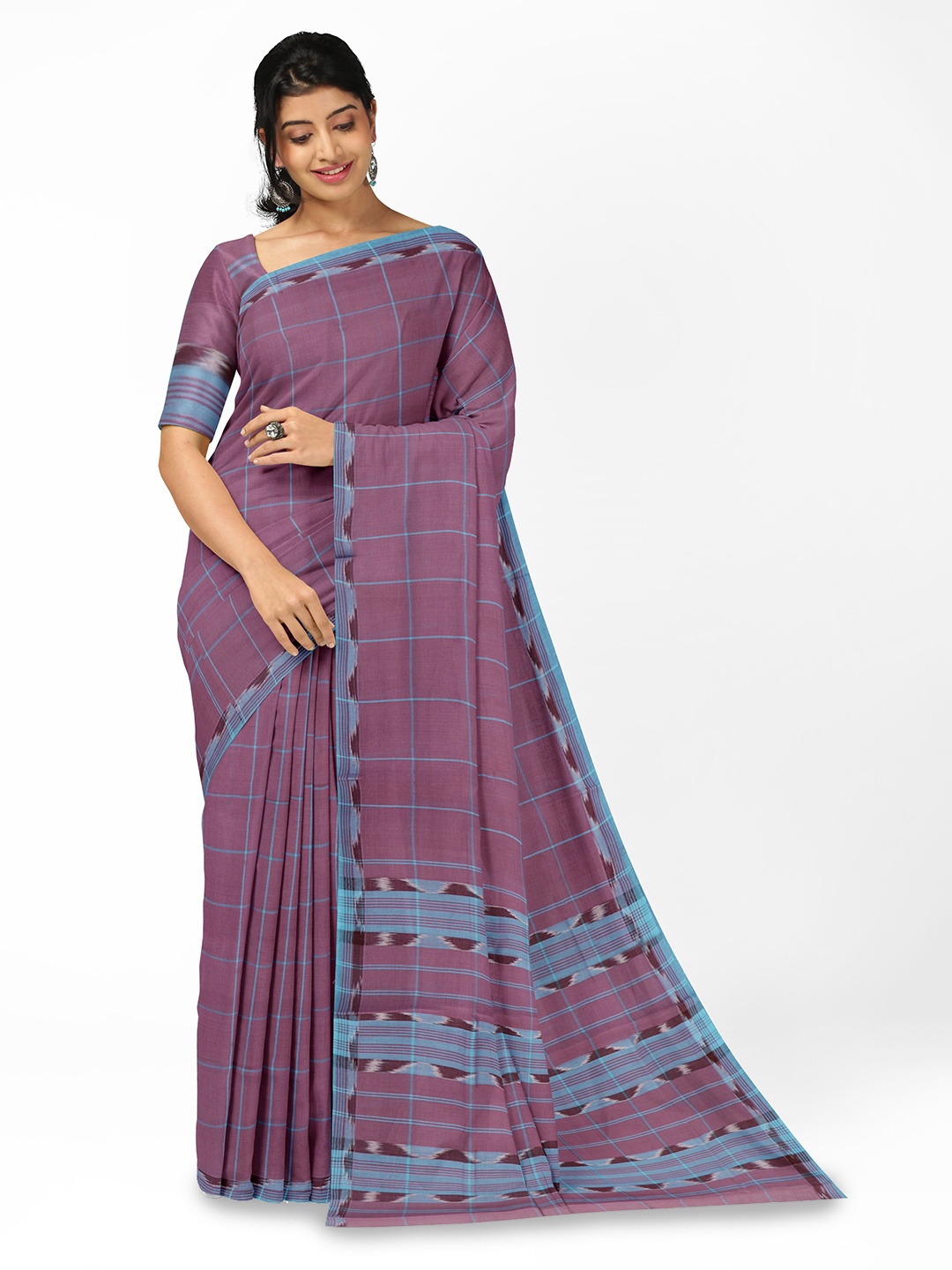 

APCO Checked Pure Cotton Saree, Violet