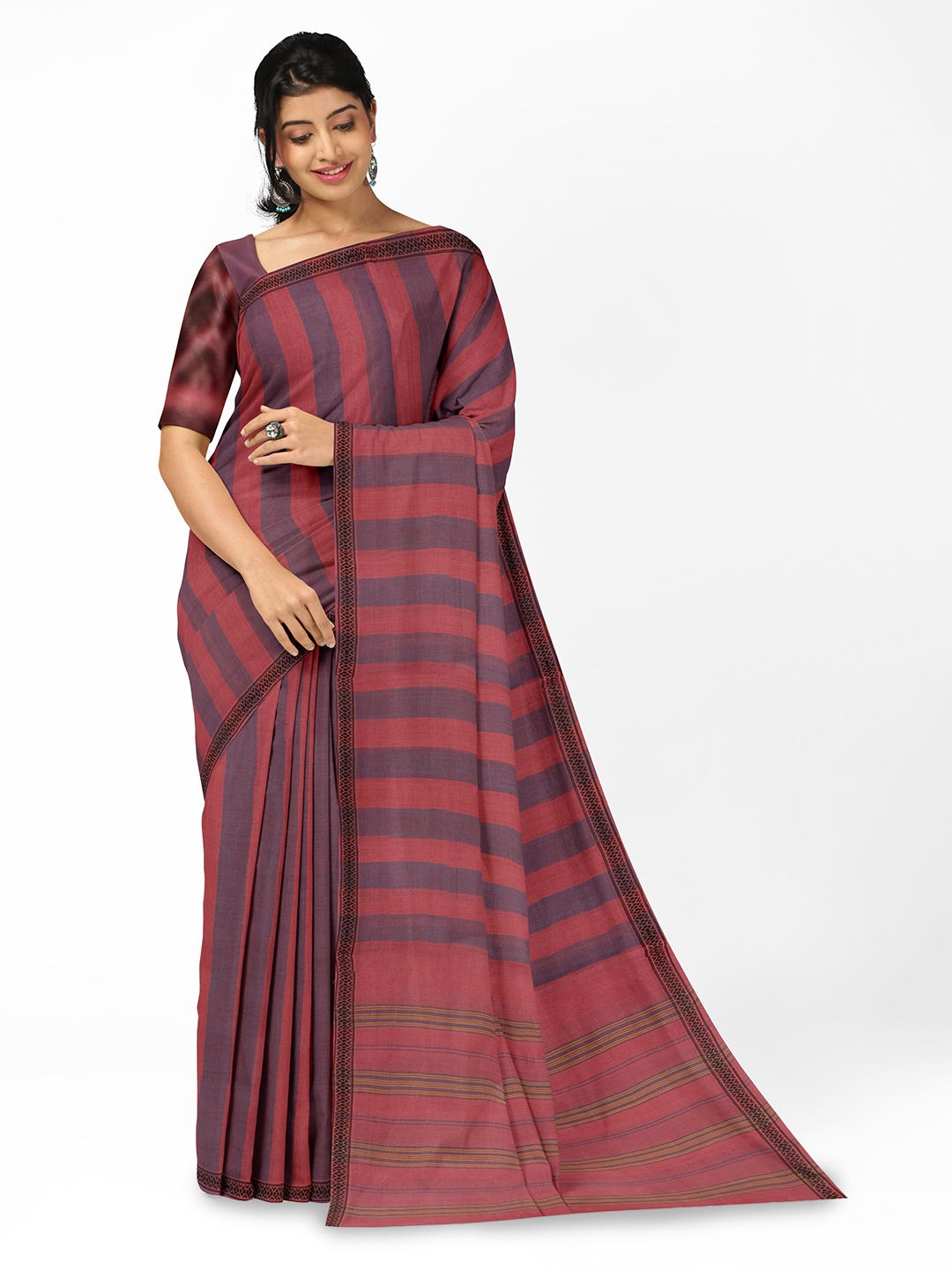 

APCO Striped Pure Cotton Saree, Blue