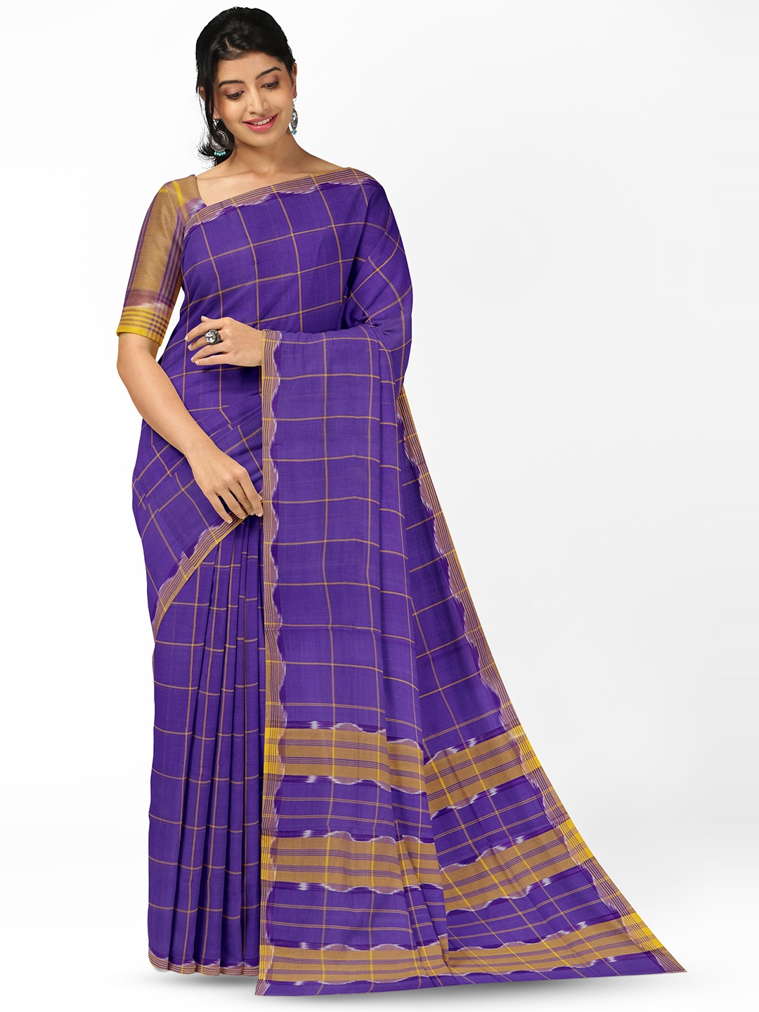 

APCO Checked Pure Cotton Saree, Purple