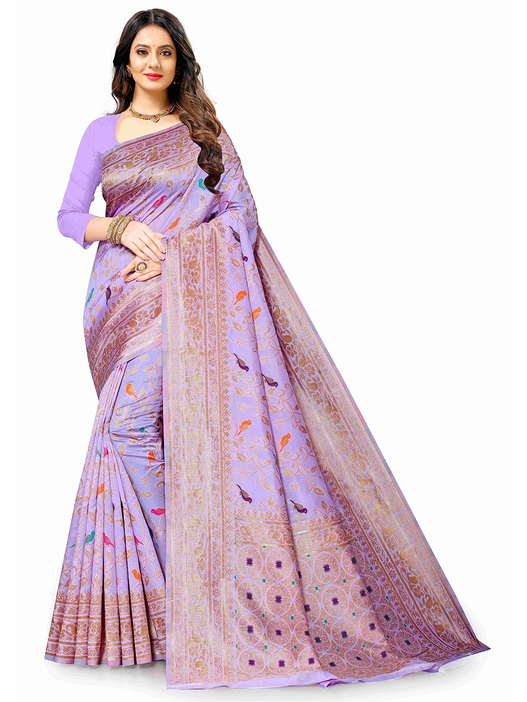

NIWAA Ethnic Motifs Woven Design Zari Banarasi Saree, Violet