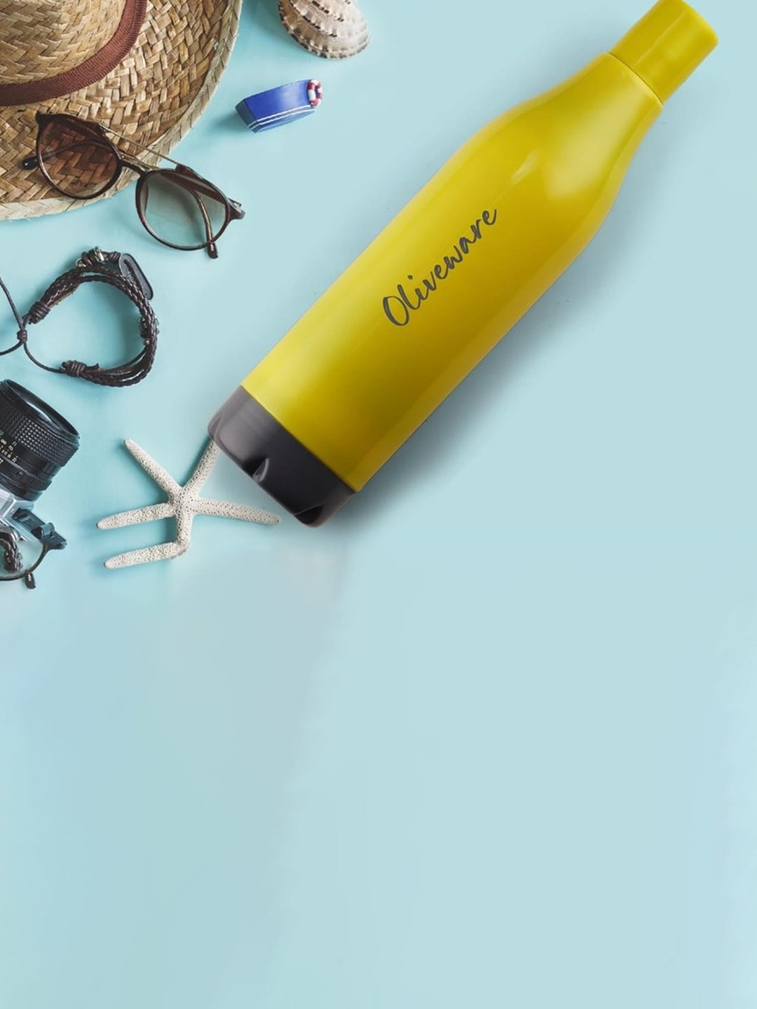 

SOPL-OLIVEWARE Yellow & Black Typography Printed Water Bottle