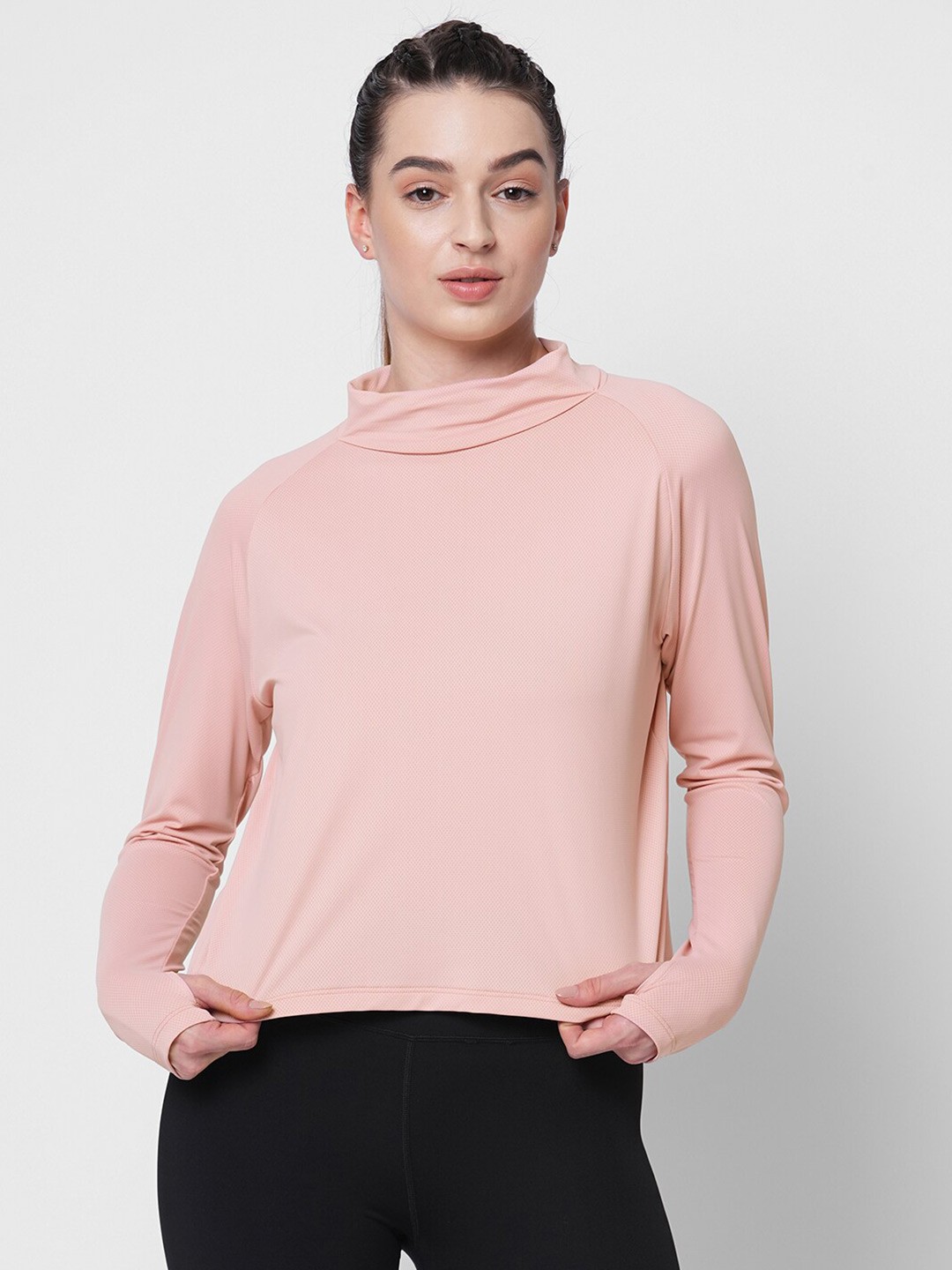 

Fitkin Turtle Neck Extended Sleeves Sports Top, Pink