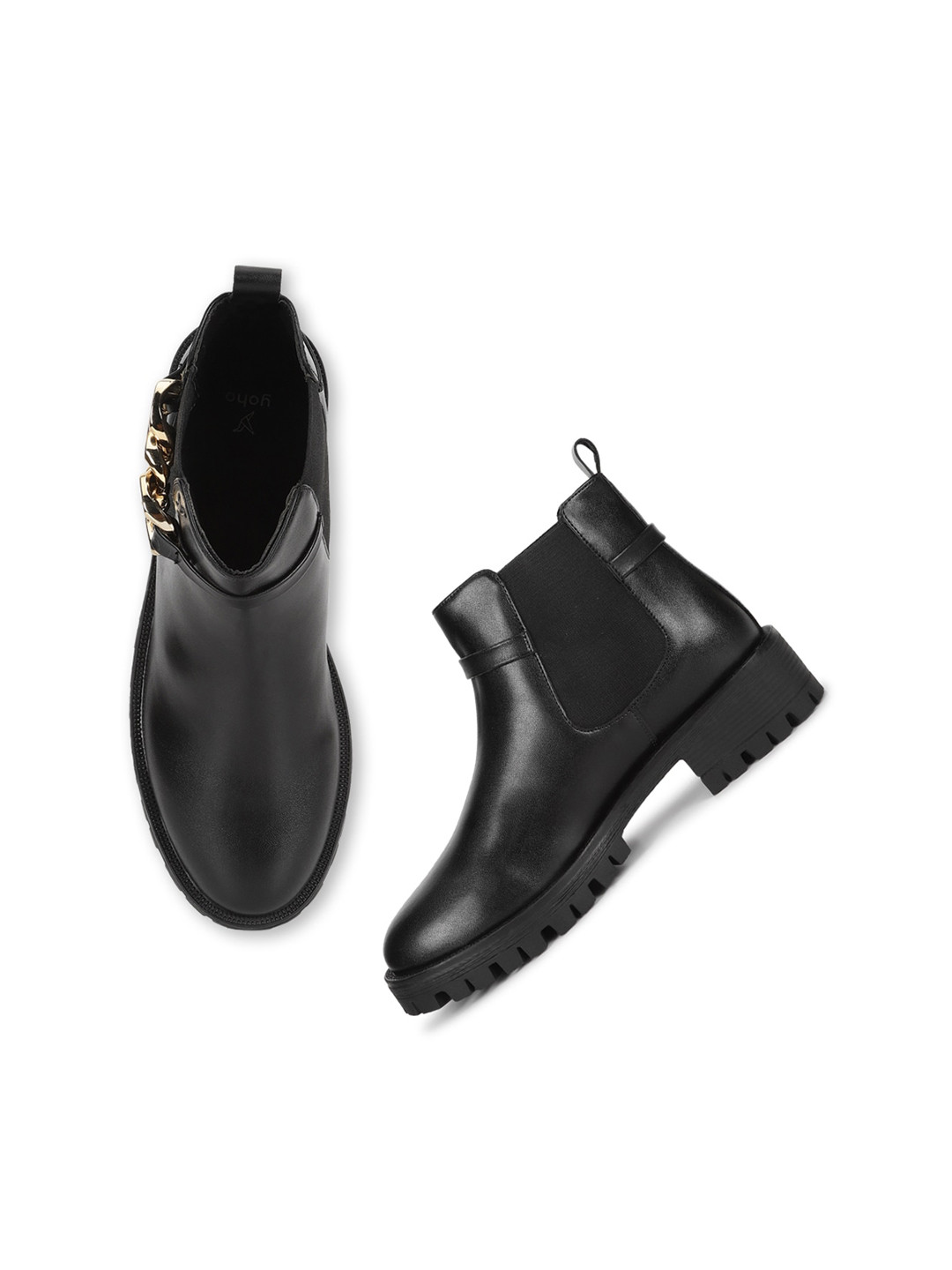 

yoho Women Mid Top Block-Heeled Chelsea Boots With Embellished, Black