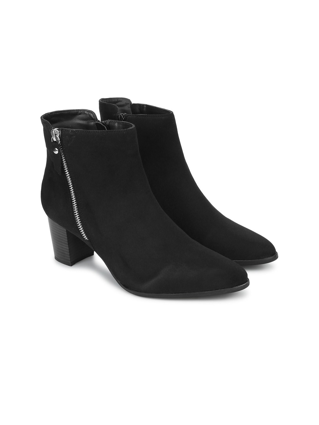 

yoho Women Mid Top Pointed Toe Block Heel Regular Boots, Black