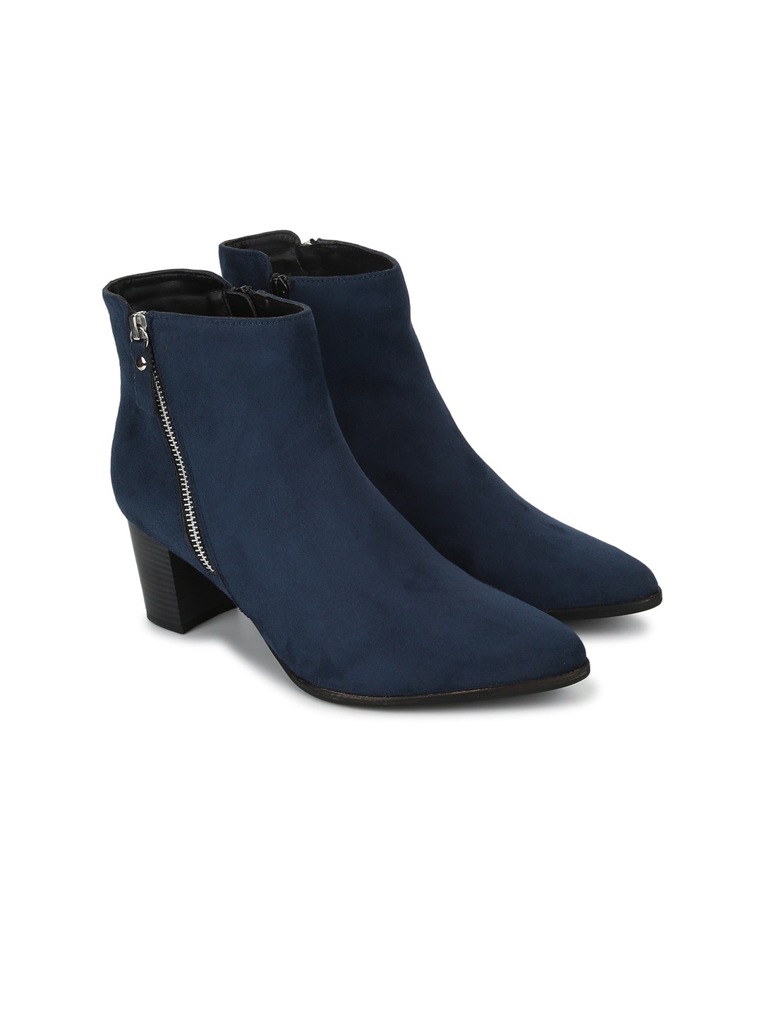 

yoho Women Mid Top Pointed Toe Block Heel Regular Boots, Navy blue