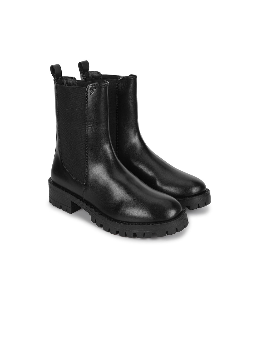 

yoho Women Mid Top Platform-Heeled Chelsea Boots With Buckle Detail, Black