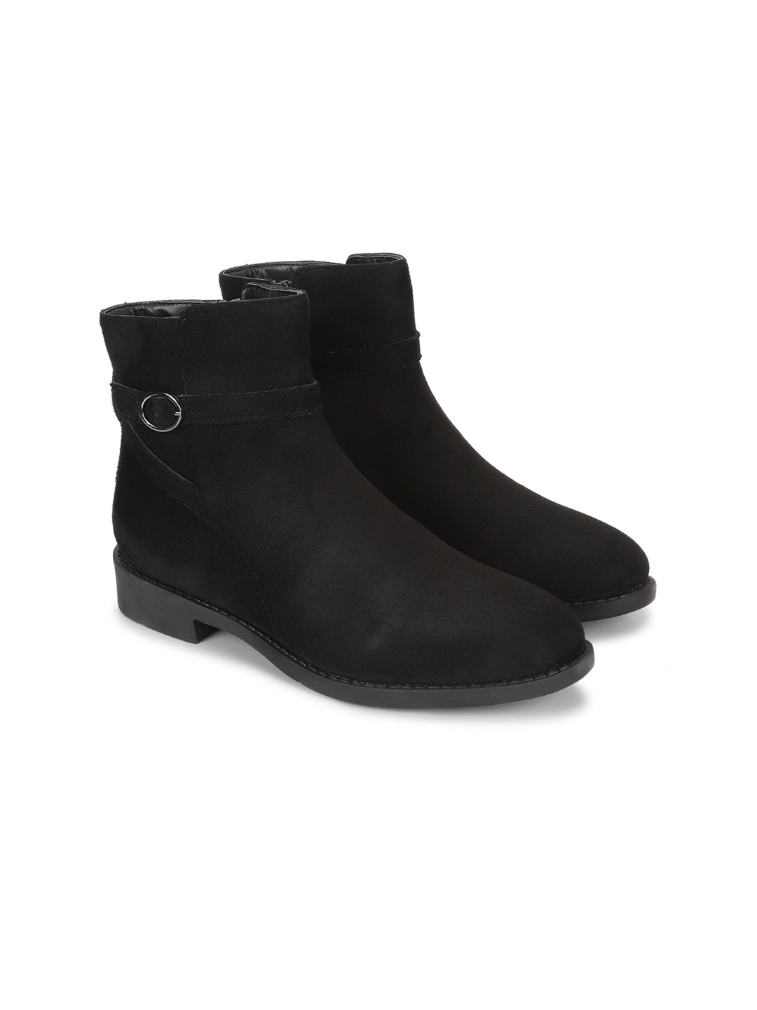 

yoho Women Mid Top Regular Boots With Buckle Strap, Black