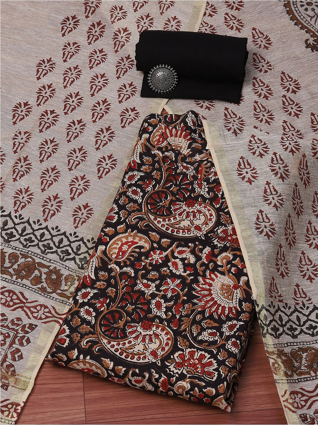 

Biba Paisley Printed Unstitched Dress Material, Beige