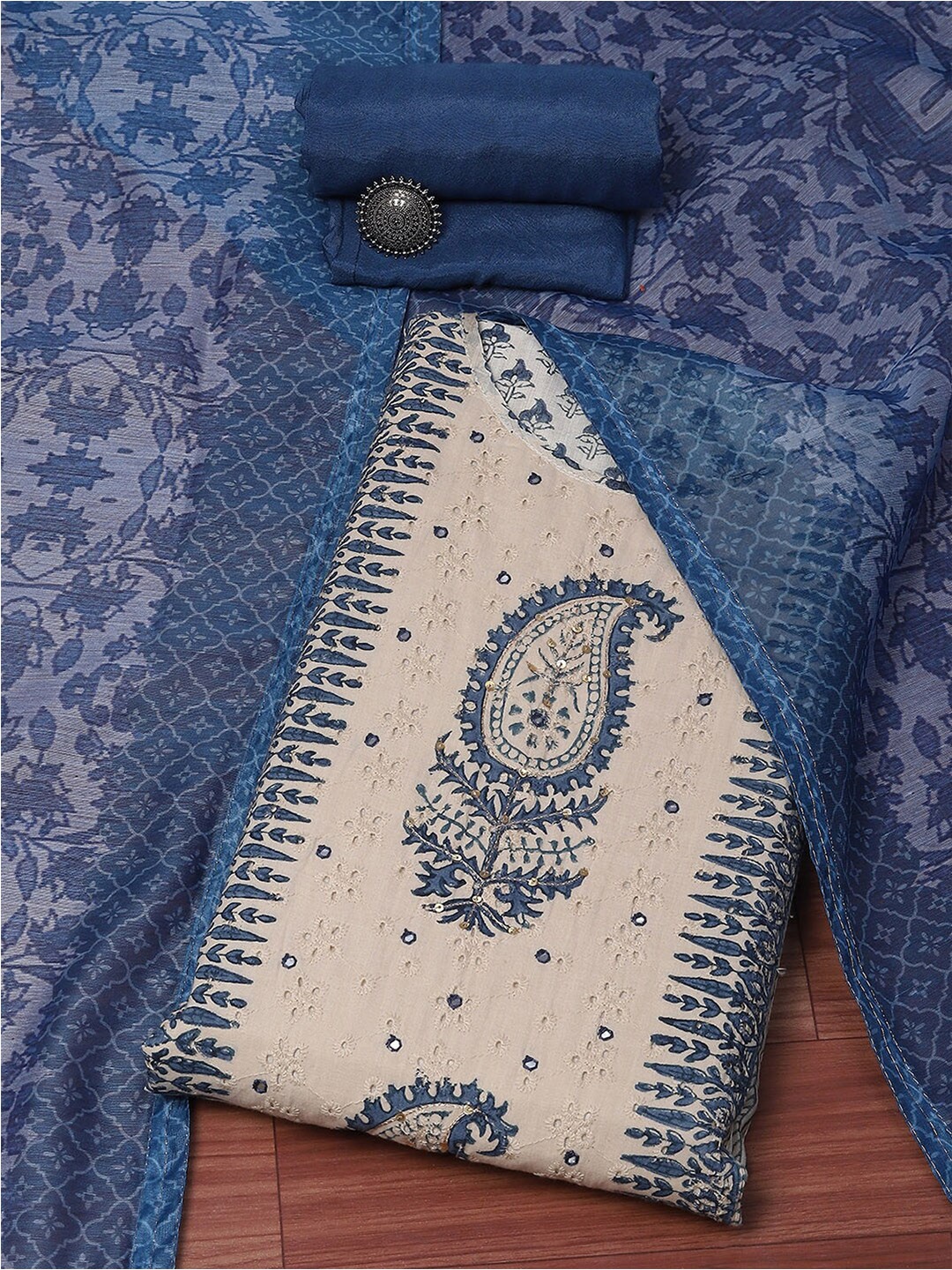 

Biba Paisley Printed Unstitched Dress Material, Beige