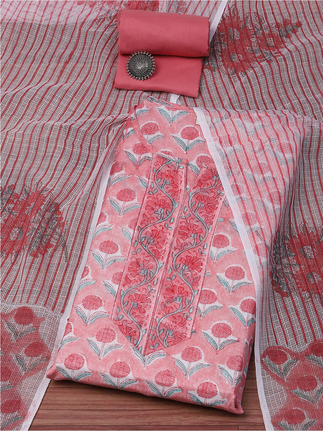 

Biba Floral Printed Unstitched Dress Material, Pink
