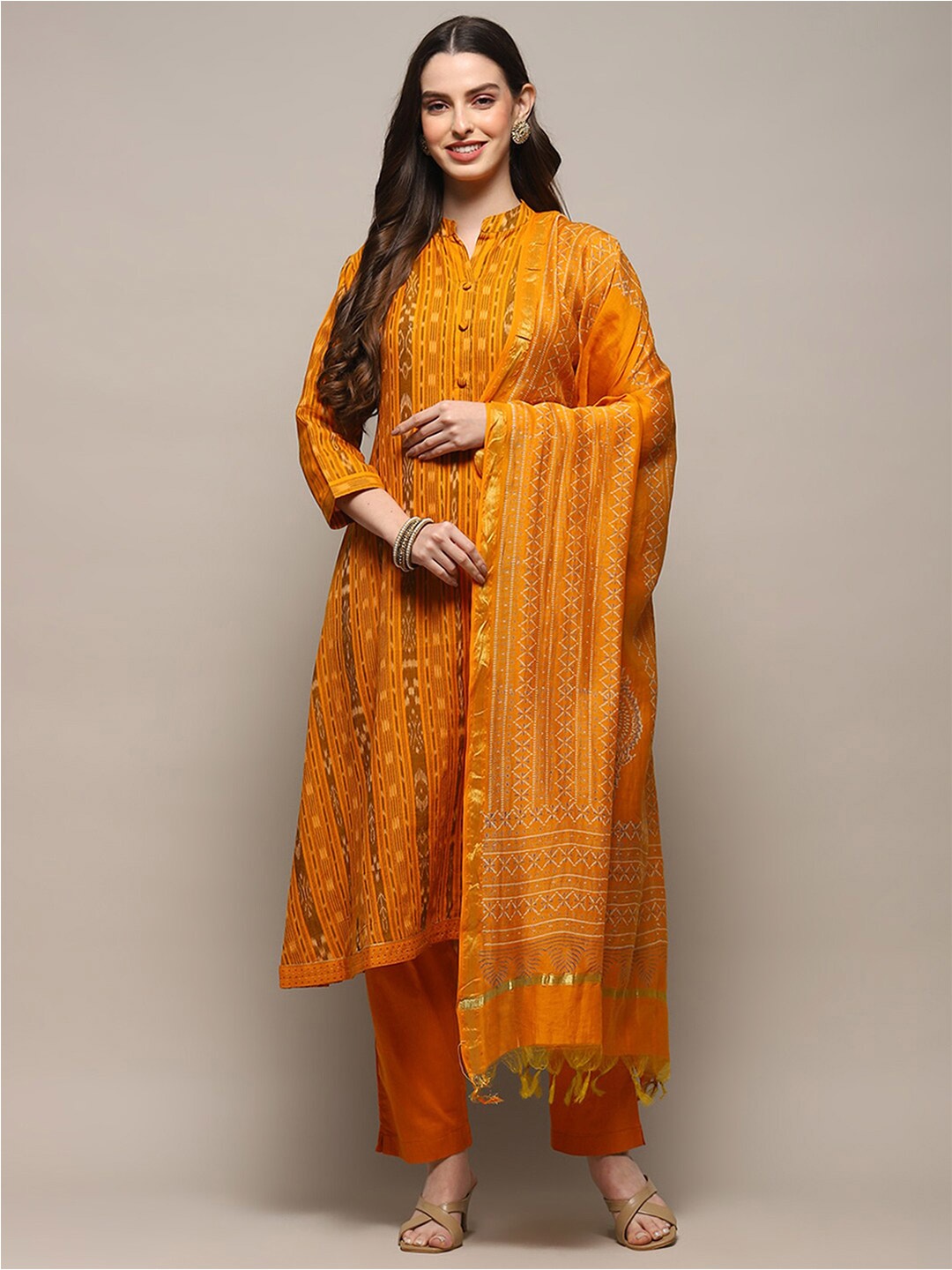 

Biba Ethnic Motifs Printed Unstitched Dress Material, Orange
