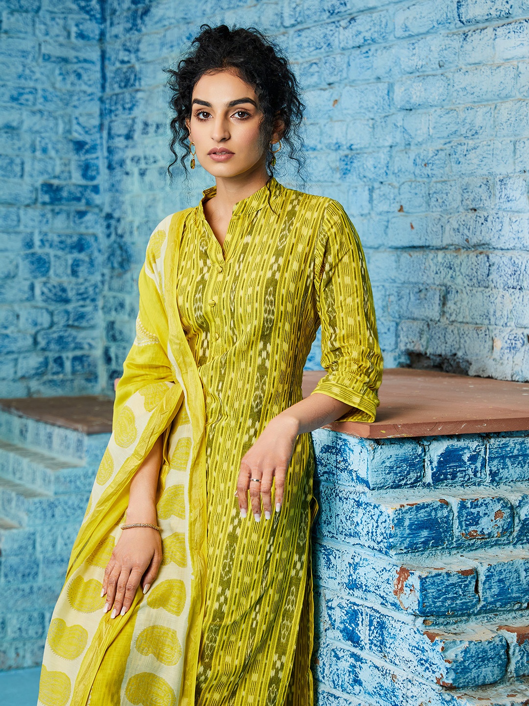 

Biba Printed Unstitched Dress Material, Yellow