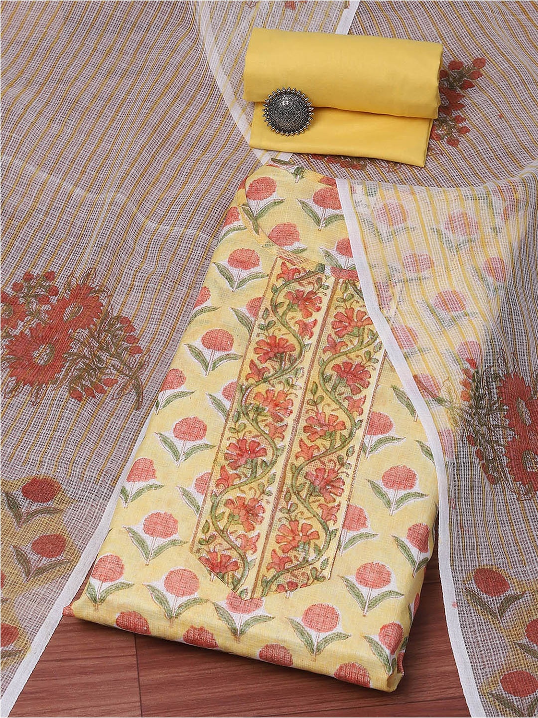 

Biba Floral Printed Unstitched Dress Material, Yellow