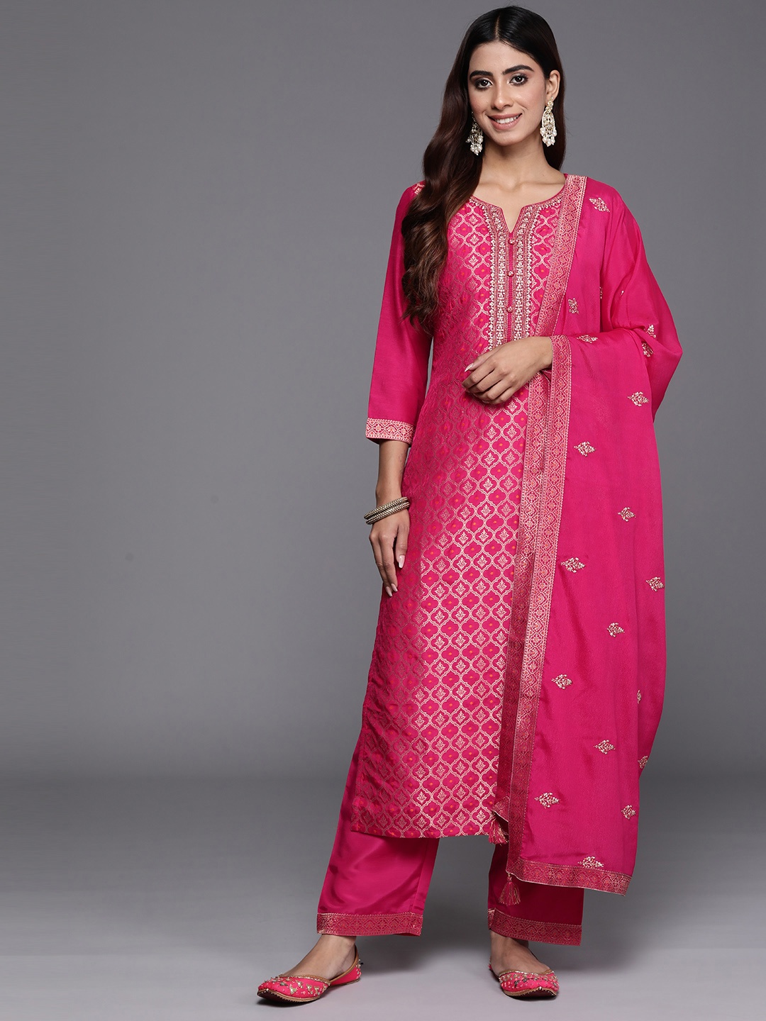

Libas Women Ethnic Motifs Regular Kurta with Palazzos & Dupatta, Pink