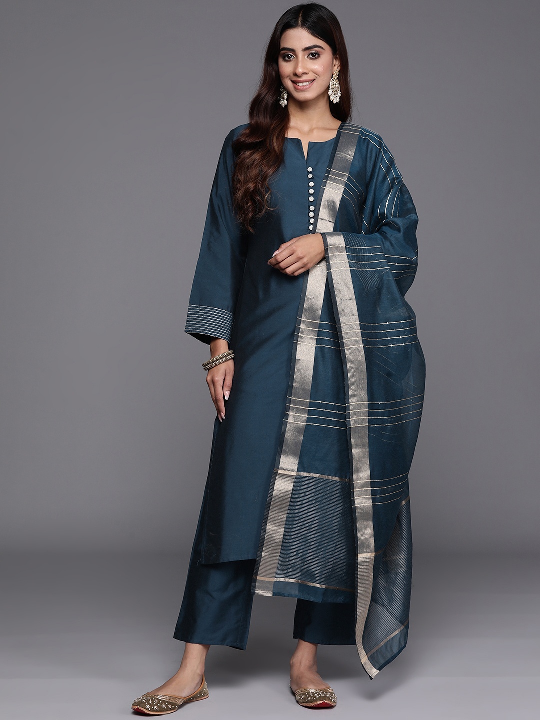 

Libas Women Regular Kurta with Trousers & With Dupatta, Navy blue