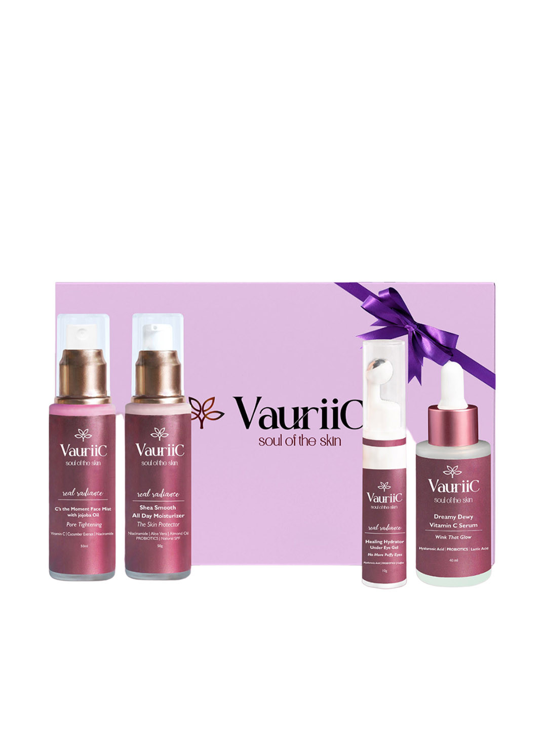 

VauriiC 4-Pcs Face Mist-Moisturizer-Serum & Under Eye Gel Gift Set, Pink