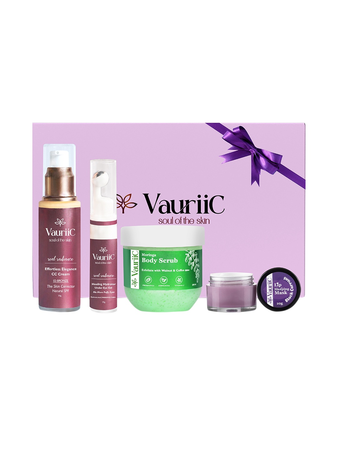

VauriiC 4-Pcs CC Cream-Under Eye Gel-Body Scrub & Lip Sleeping Mask Gift Set, Pink