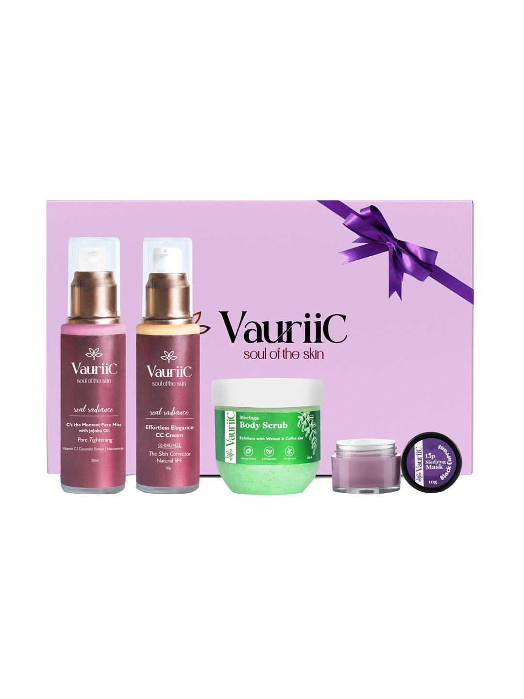 

VauriiC 4-Pcs CC Cream-Face Mist-Body Scrub & Lip Sleeping Mask Gift Set, Pink