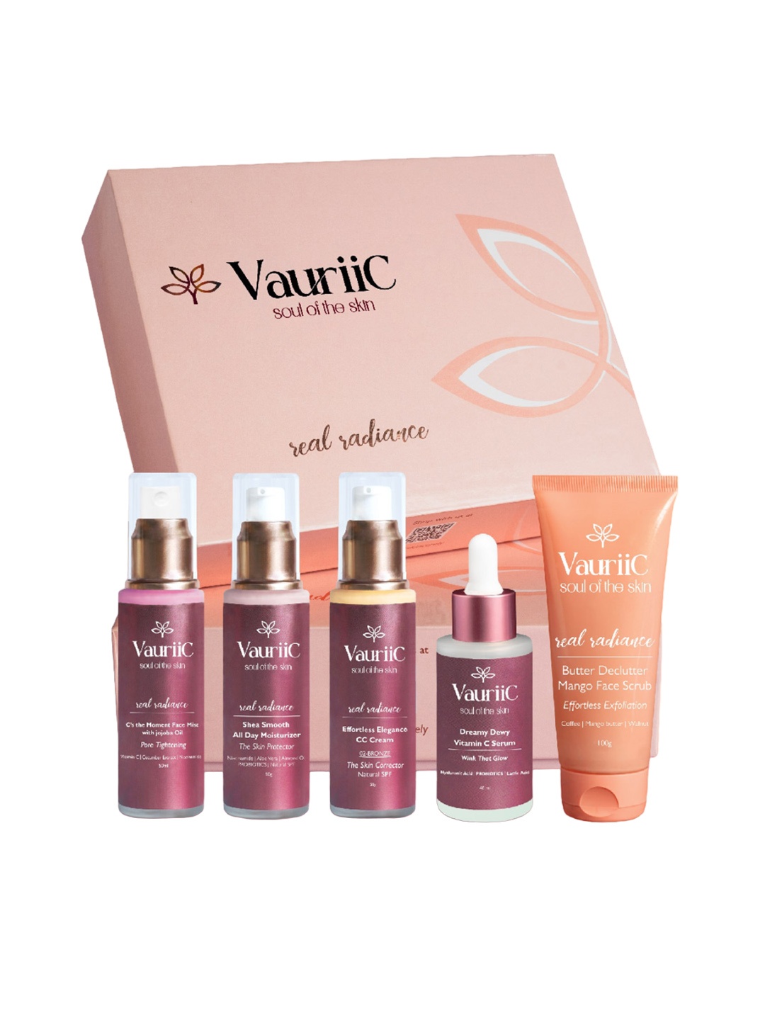 

VauriiC 5-Pcs Face Mist-Moisturizer-CC Cream-Serum & Face Scrub Gift Set, Pink