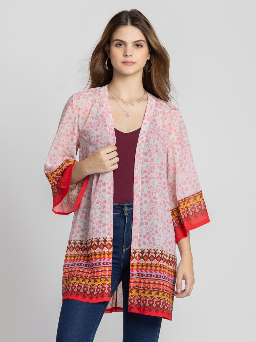 

SHAYE Floral Printed Open Front Shrug, Pink