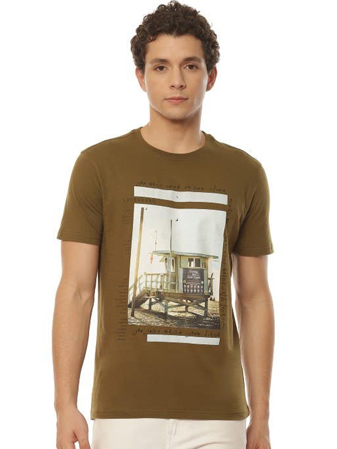 

2Bme Graphic Printed Short Sleeves Cotton T-shirt, Olive