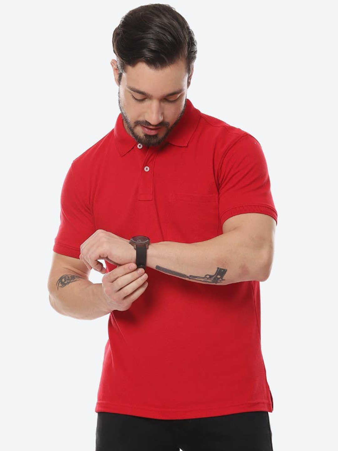 

2Bme Polo Collar Short Sleeves Cotton T-shirt, Red